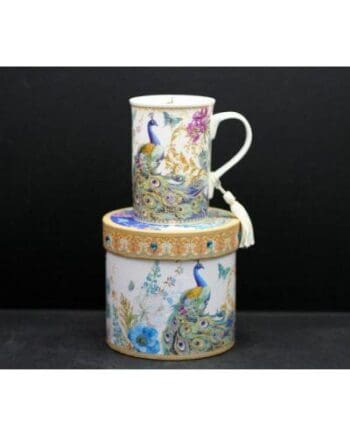 10 oz. Peacock Design Bone China Straight Mug in an Elegant Gift Box