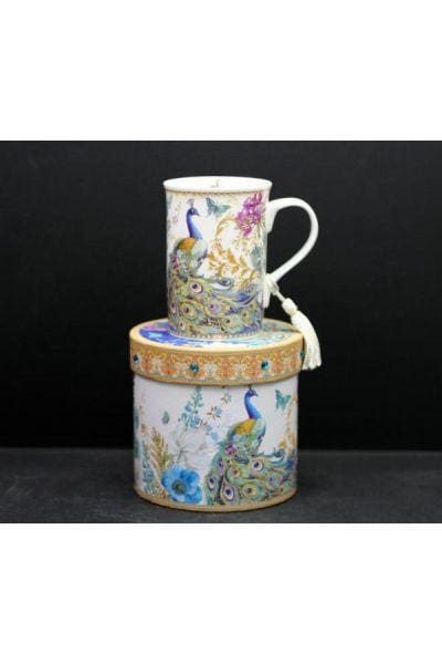 10 oz. Peacock Design Bone China Straight Mug in an Elegant Gift Box