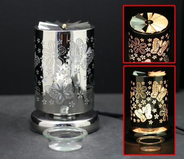 7.5" Silver Butterfly Carousel Touch Sensor Light with Scented Wax Glass Holder