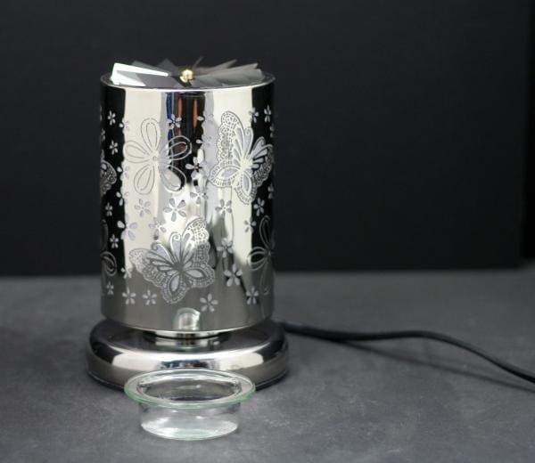 7.5" Silver Butterfly Carousel Touch Sensor Light with Scented Wax Glass Holder