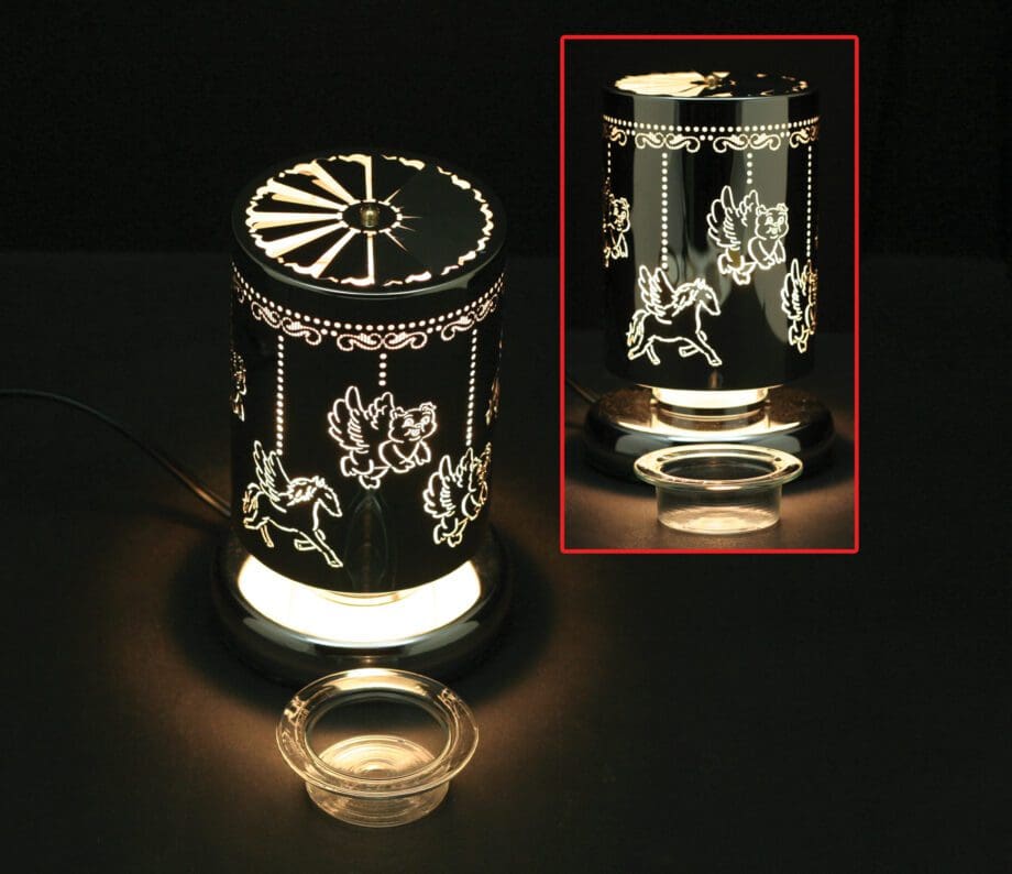 7.5" Silver 3 Piglets Carousel Touch Sensor Light with Scented Wax Glass Holder