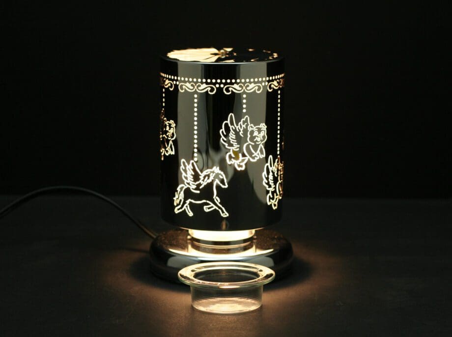 7.5" Silver 3 Piglets Carousel Touch Sensor Light with Scented Wax Glass Holder