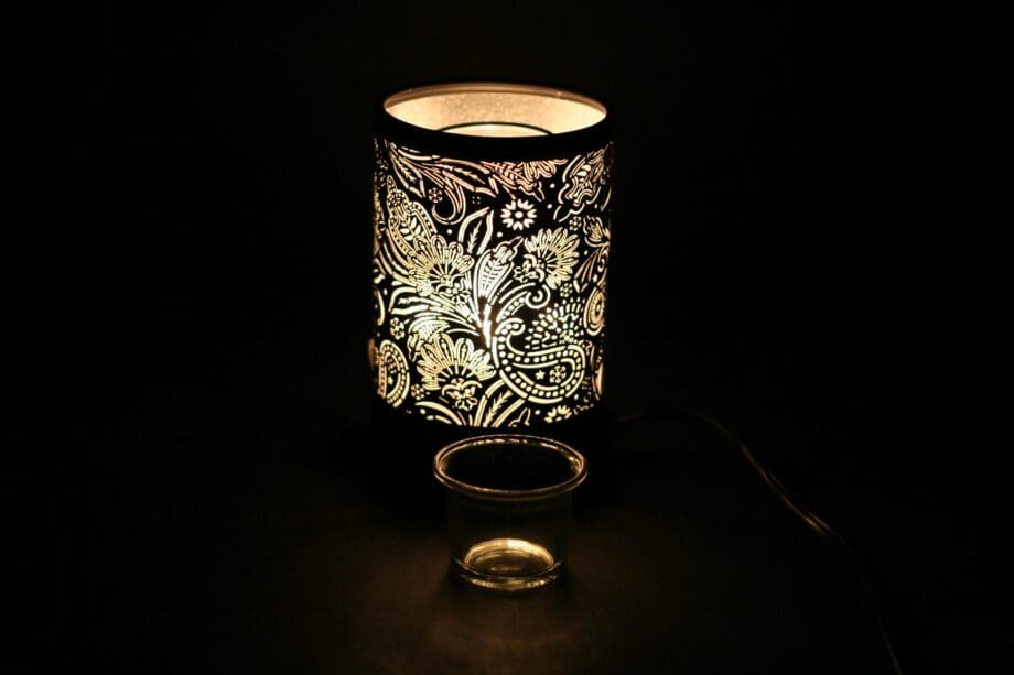 7.5" Secret Garden Black Style Aluminum Touch Sensor Lamp with Scented Wax Glass Holder