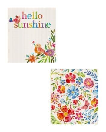 7.6" x 6.7" Flora & Hello Sunshine Reusable Dishcloths Set of 2