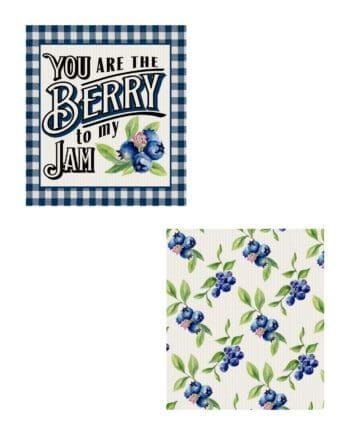 7.6" x 6.7" Blue Berries Reusable Dishcloths Set of 2