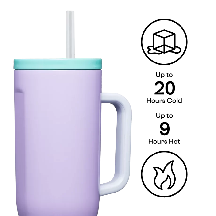 Corkcicle 40oz Cruiser Purple Dolphin Tumbler with Handle and Straw