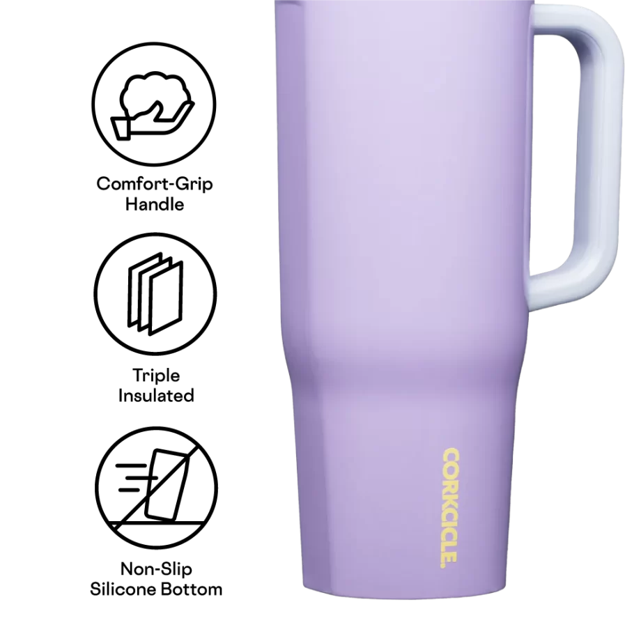 Corkcicle 40oz Cruiser Purple Dolphin Tumbler with Handle and Straw