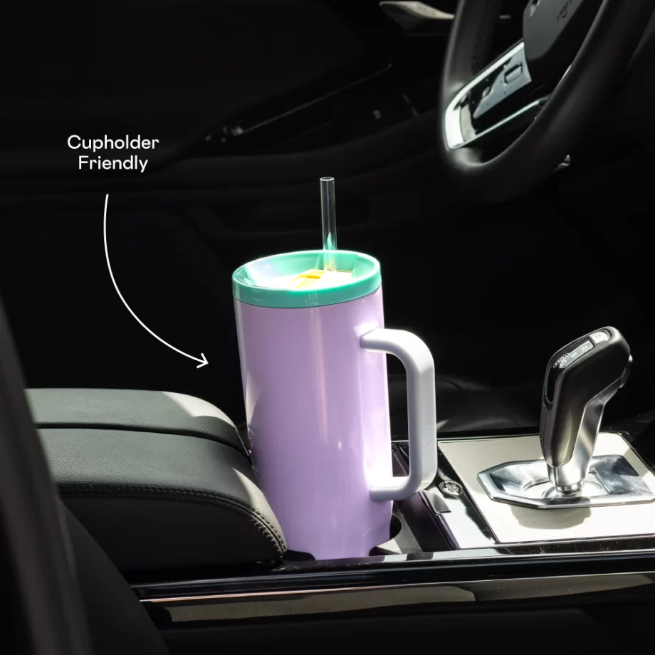 Corkcicle 40oz Cruiser Purple Dolphin Tumbler with Handle and Straw