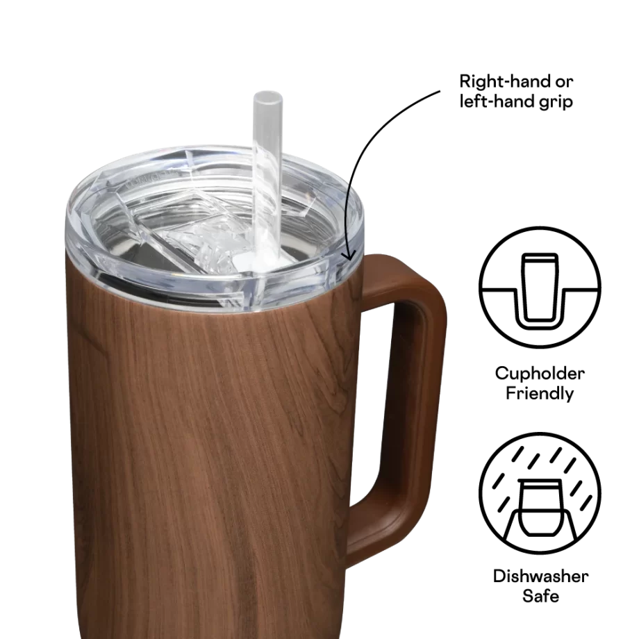 Corkcicle 40oz Cruiser Walnut Wood Tumbler with Handle and Straw