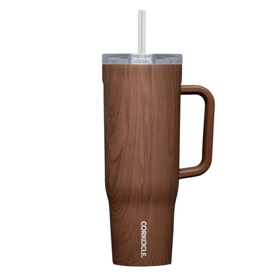 Corkcicle 40oz Cruiser Walnut Wood Tumbler with Handle and Straw