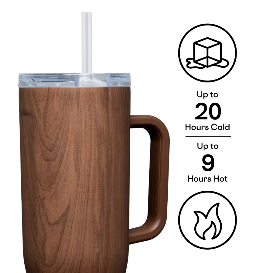 Corkcicle 40oz Cruiser Walnut Wood Tumbler with Handle and Straw