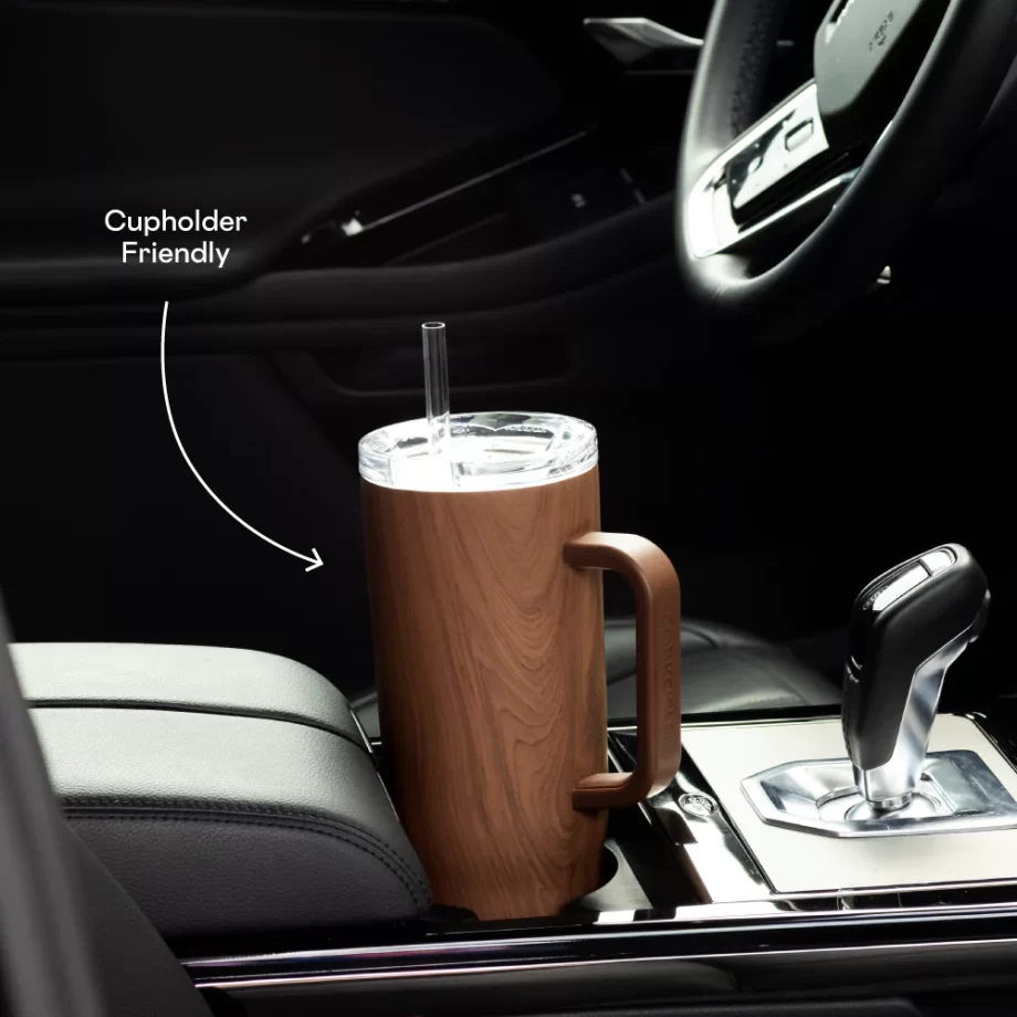 Corkcicle 40oz Cruiser Walnut Wood Tumbler with Handle and Straw