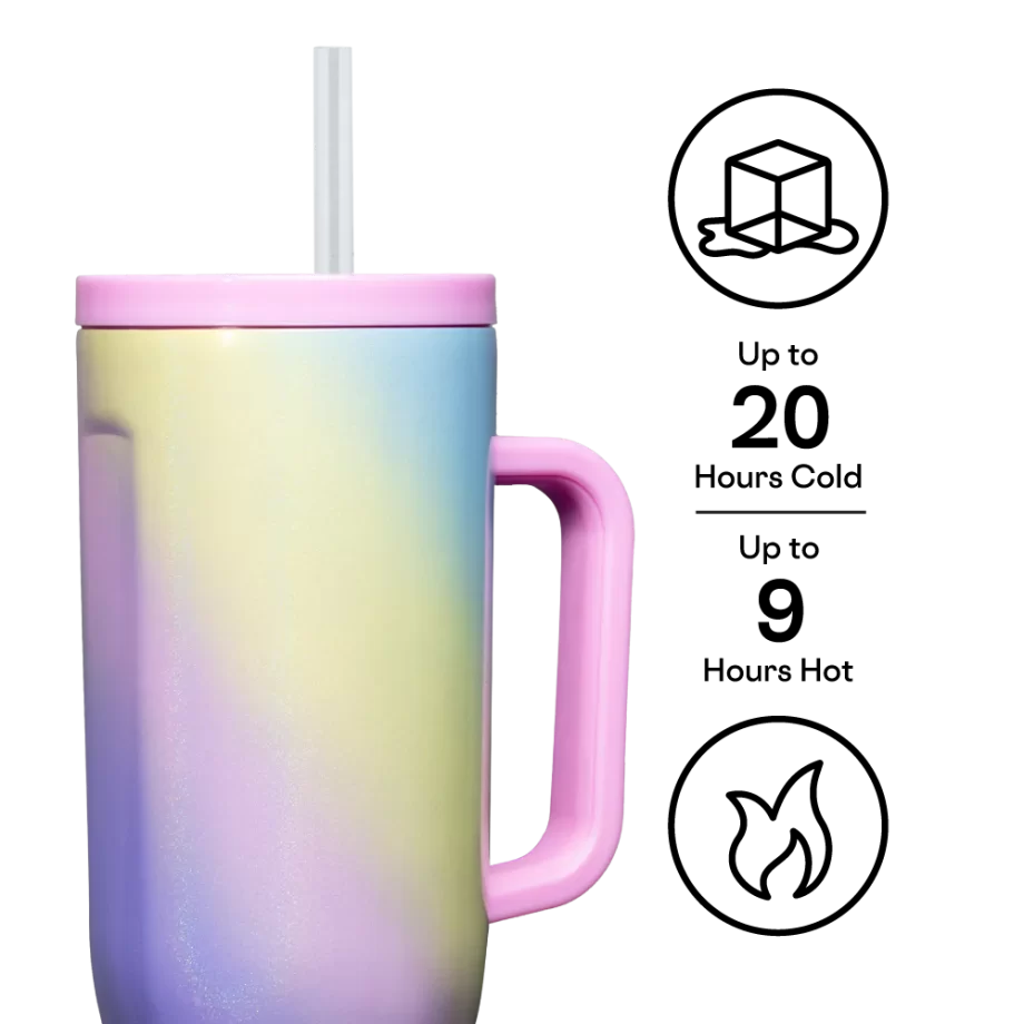 Corkcicle 40oz Cruiser Rainbow Unicorn Tumbler with Handle and Straw