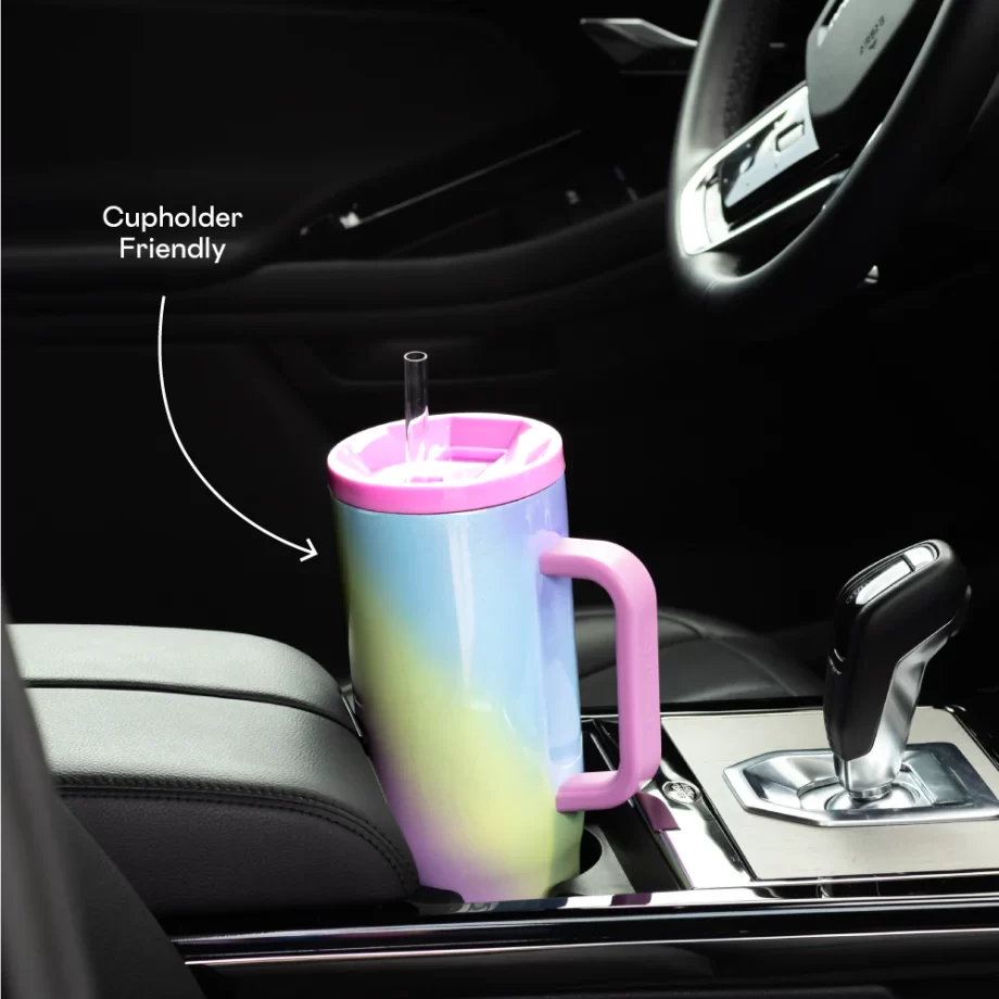 Corkcicle 40oz Cruiser Rainbow Unicorn Tumbler with Handle and Straw