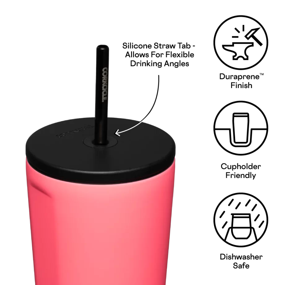 Corkcicle 24 oz Cold Cup Paradise Punch Tumbler with straw