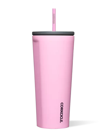 Corkcicle 24 oz Cold Cup Sun-Soaked Pink Tumbler with straw