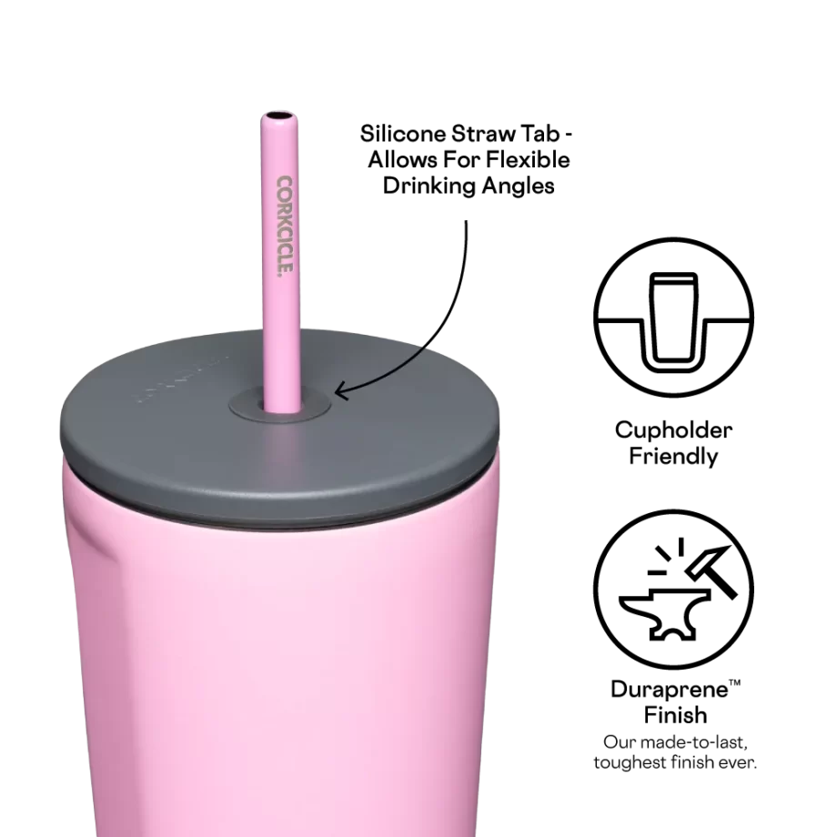 Corkcicle 24 oz Cold Cup Sun-Soaked Pink Tumbler with straw