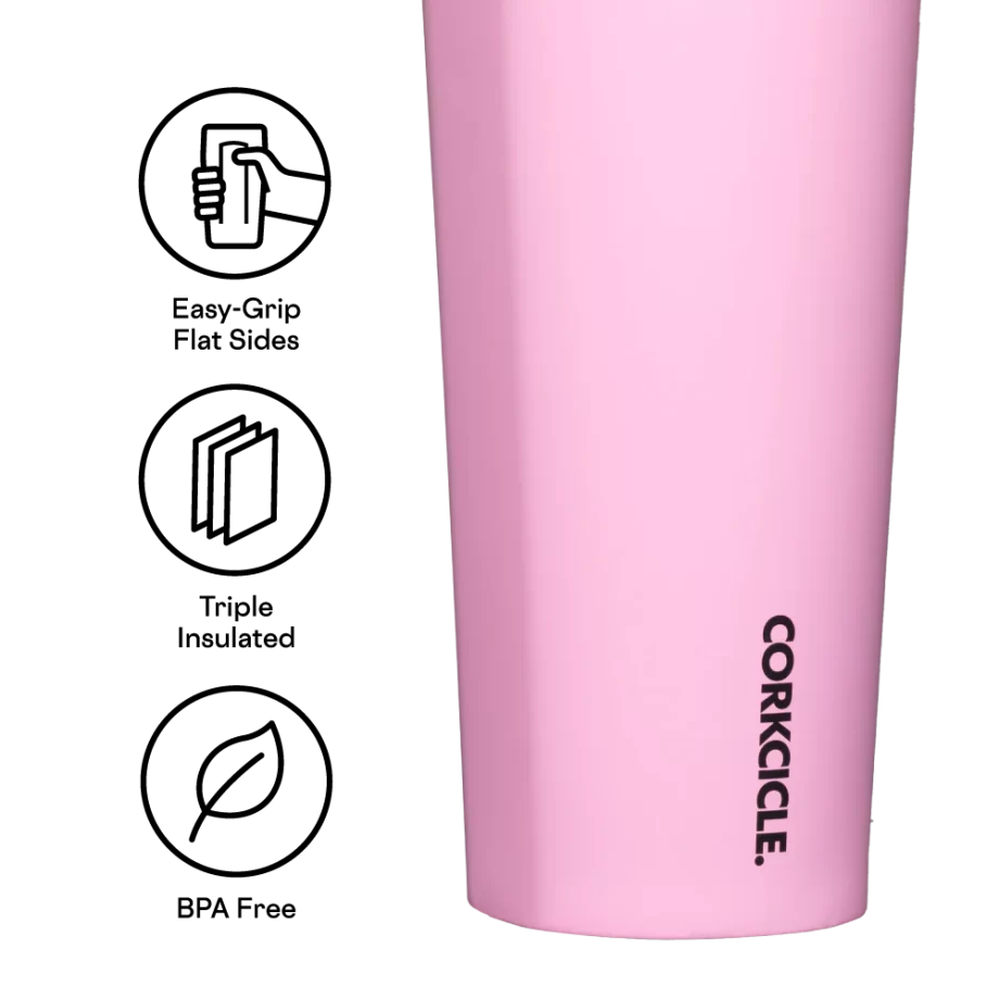 Corkcicle 24 oz Cold Cup Sun-Soaked Pink Tumbler with straw