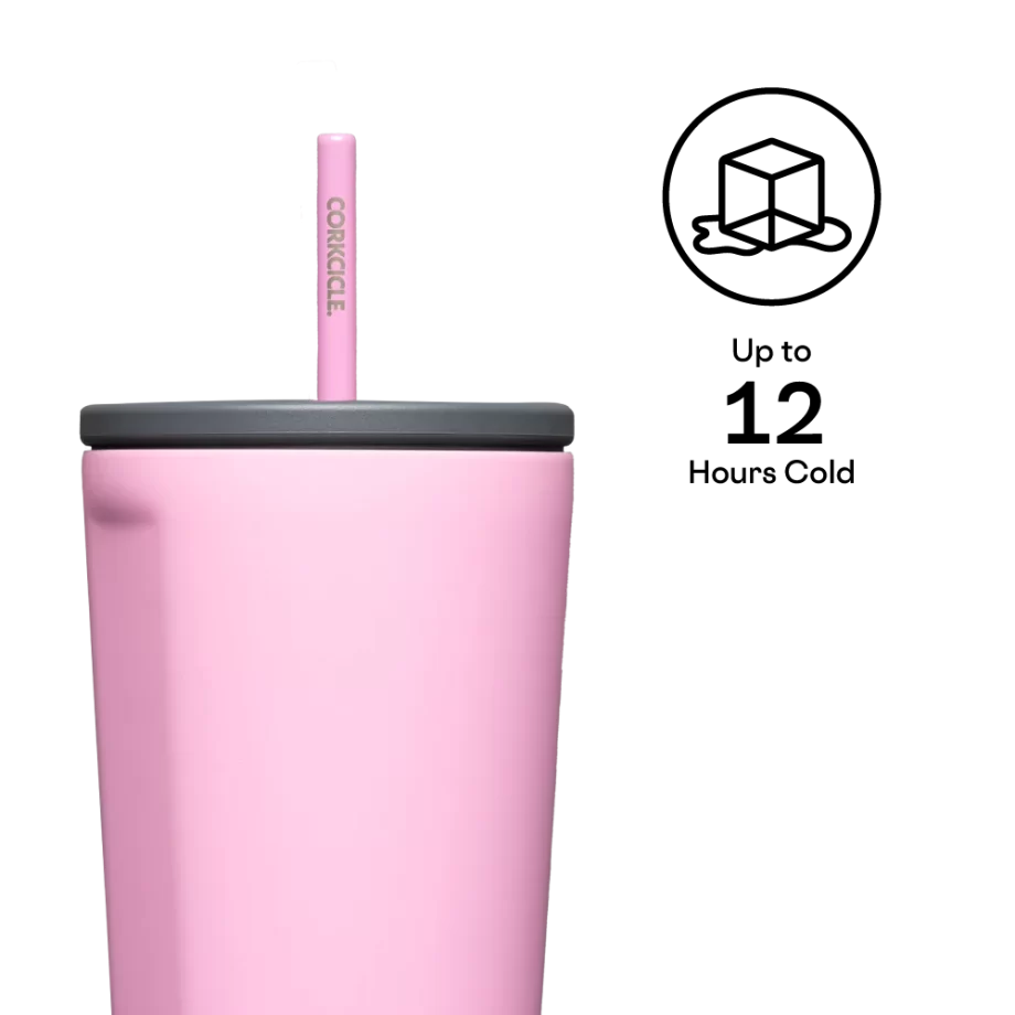 Corkcicle 24 oz Cold Cup Sun-Soaked Pink Tumbler with straw