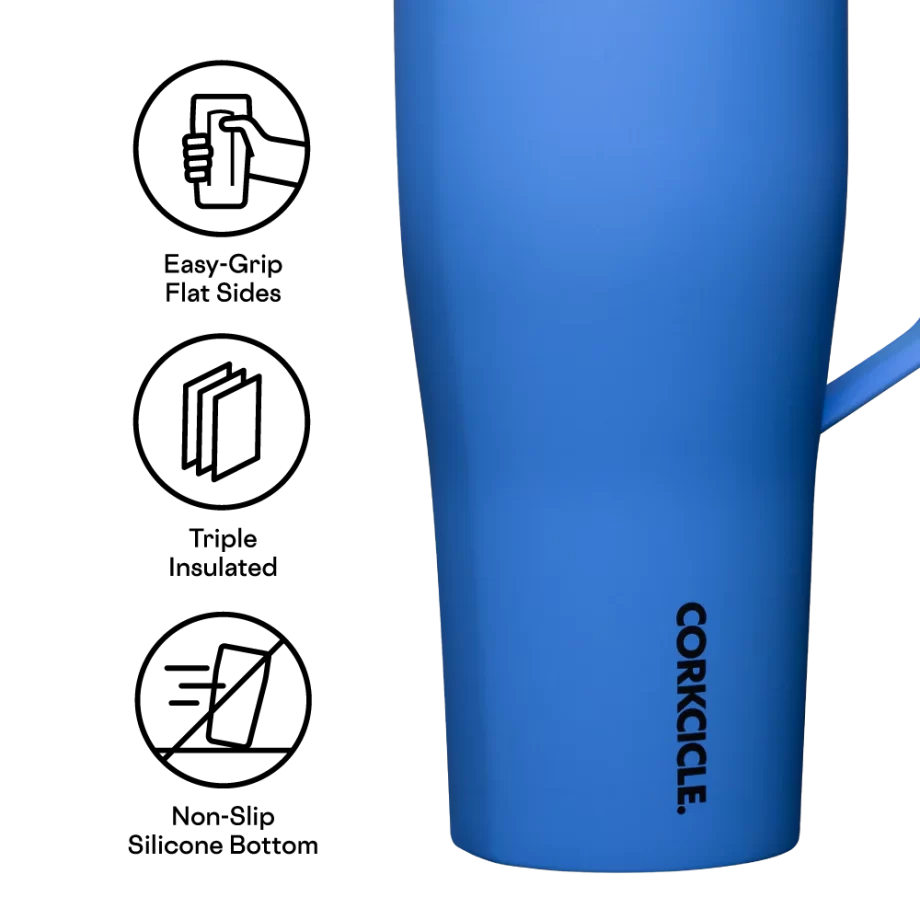 Corkcicle 30 oz Cold Cup XL Pacific Blue Tumbler with Handle and Straw