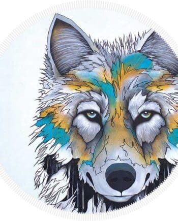 59" Alpha (Wolf) Round Bath & Beach Towel designed by Indigenous Artist Micqaela Jones