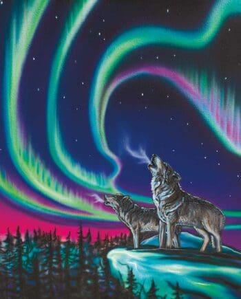 50x70cm Sky Dance - Wolf Song Microfiber Tea Towel designed by Indigenous Artist Amy Keller-Rempp