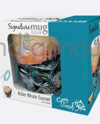 killer whale sunset 18oz mug box designed by indigenous artist carla joseph