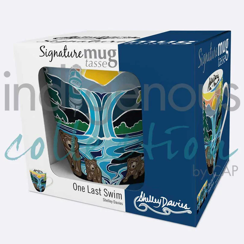 one last swim 18oz mug box designed by indigenous artist shelley davies